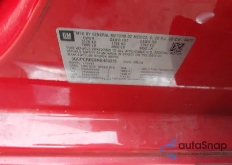 2017 Chevrolet Silverado 1500 1Lt из США, поврежденный, VIN 3GCPCREC8HG400375